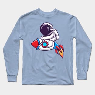 Astronaut Riding Rocket Cartoon Long Sleeve T-Shirt